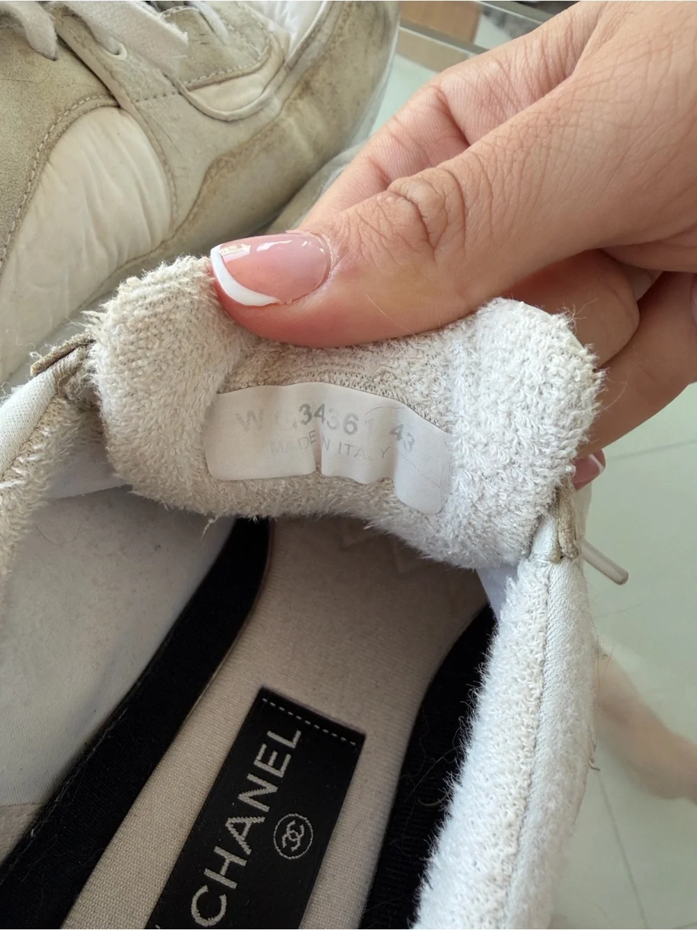 CHANEL Beige and White Suede CC Runner Sneaker